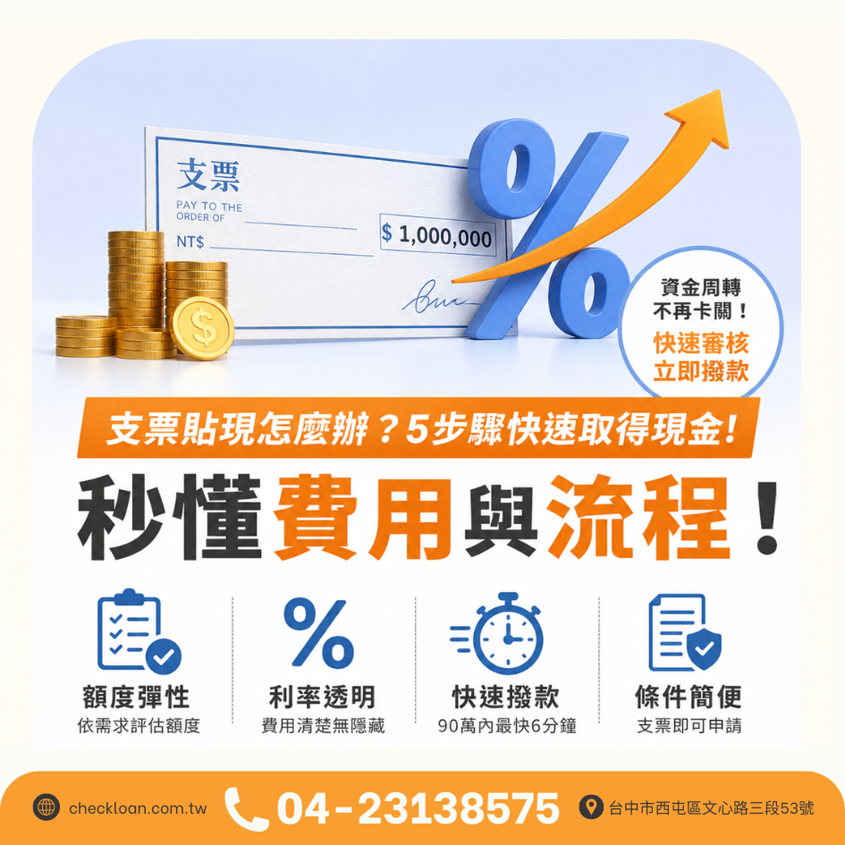 支票兌現、支票貼現怎麼選？流程、申辦費用與額度評估重點總整理